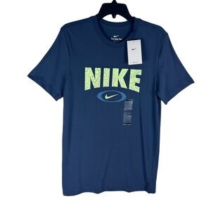 Nike Mens Dri-FIT Training Tee Navy Blue Cracked Logo Shirt HJ3594-437 Small NWT
